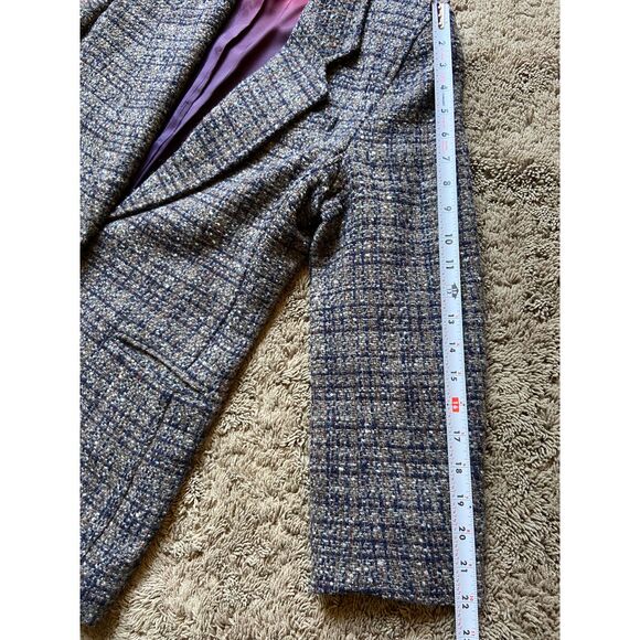 90s Liz Wear 12 Petite Wool Tweed Plaid Blazer Sport Coat Jacket Gray Navy Brown - Picture 11 of 14